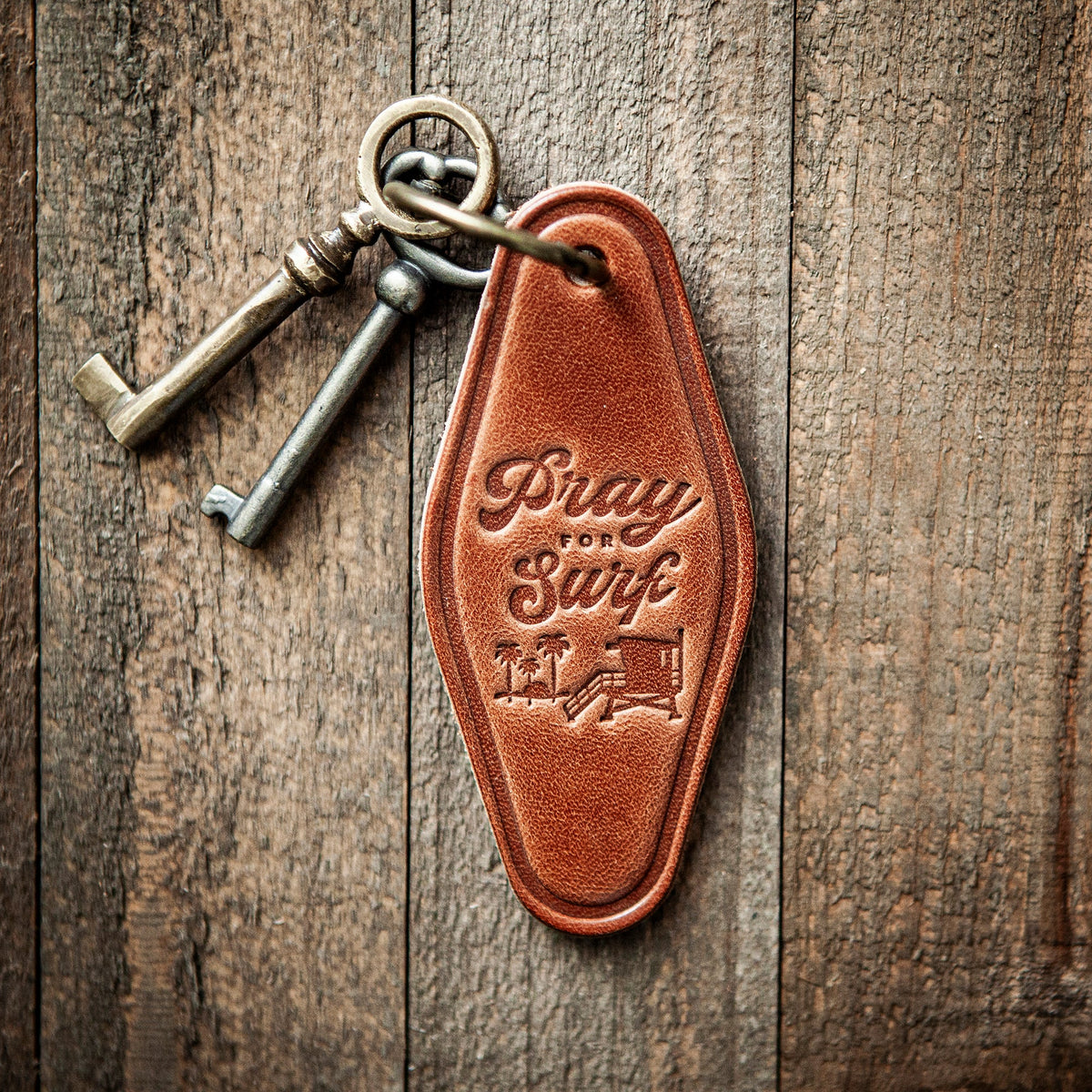 Pray For Surf Leather Keychain Motel Style
