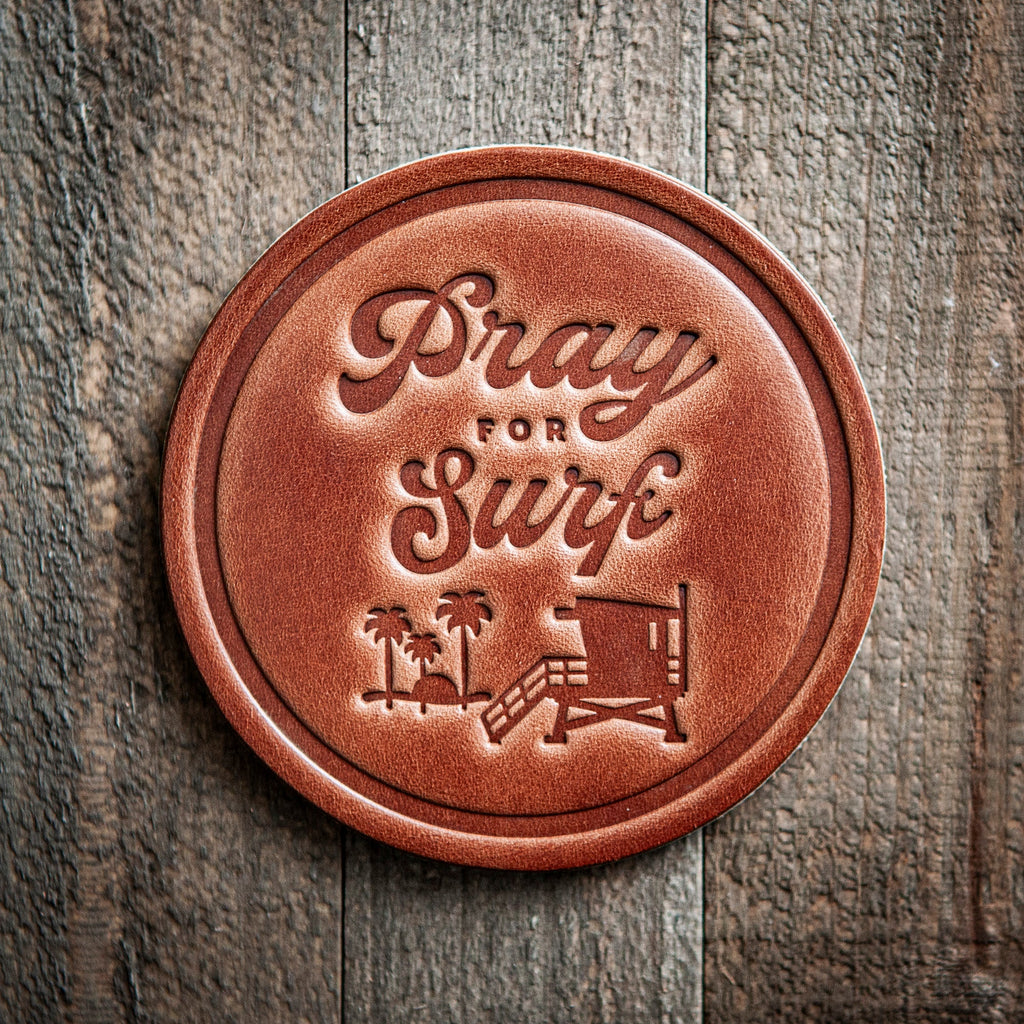 Pray For Surf Leather Coaster
