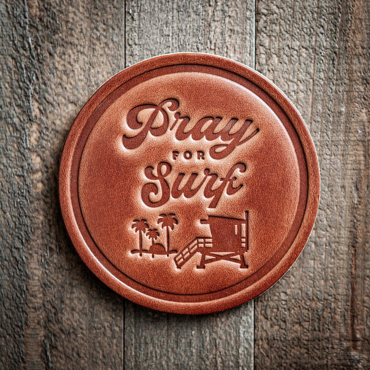 Pray For Surf Leather Coaster