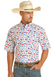 Mens SS 1Pkt Button Steer Flag Shirt