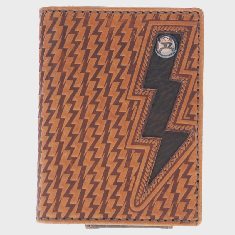 Zemi Bifold Money Clip Tan Basket Weave w/ Brown Lightning Bolt