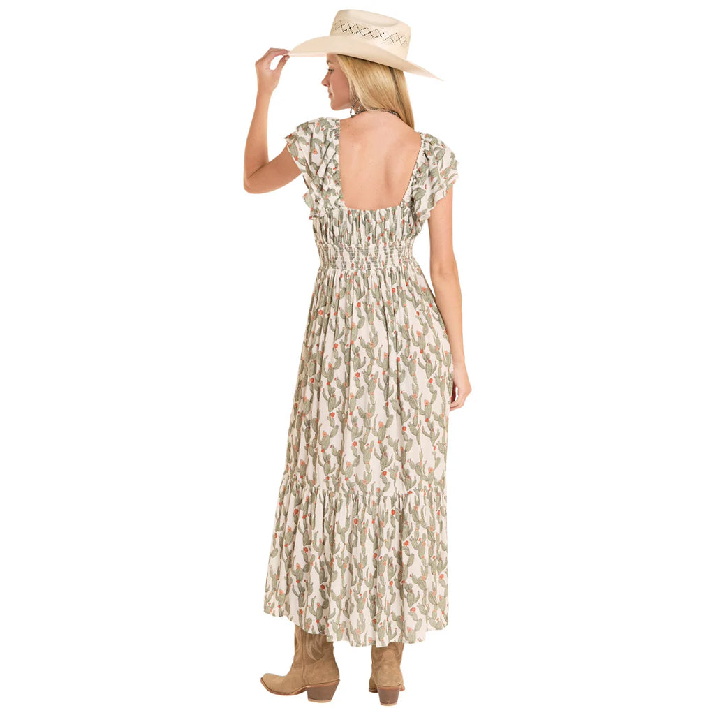 Rock & Roll Denim Ladies Jade Cactus Print Midi Dress