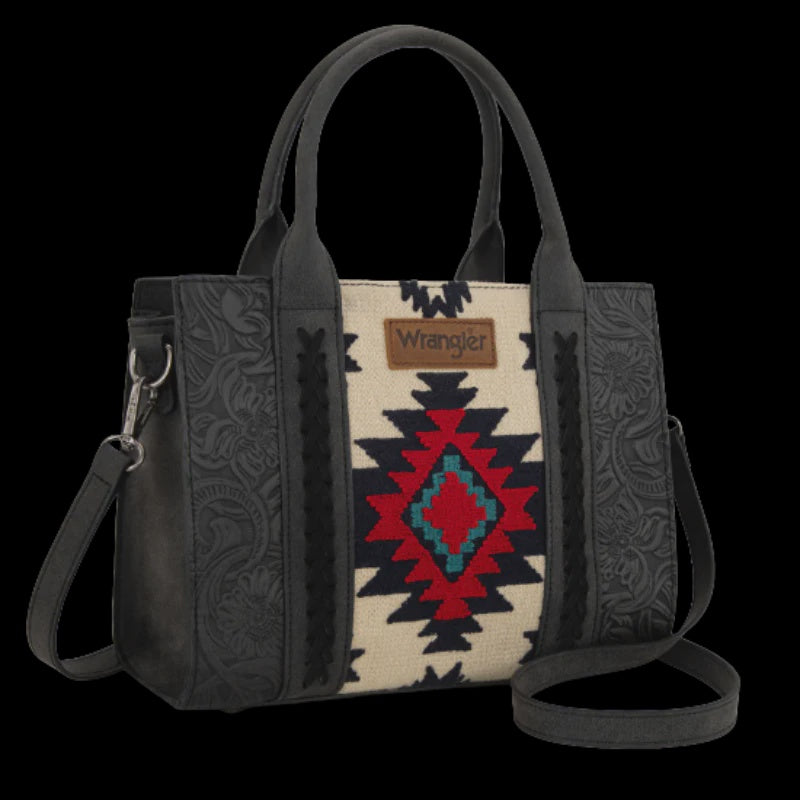 Wrangler Black Tooled Aztec Print Concealed Carry Crossbody Tote WG226-8120BK