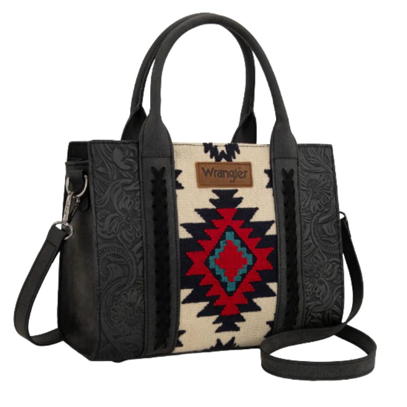 Wrangler Black Tooled Aztec Print Concealed Carry Crossbody Tote WG226-8120BK