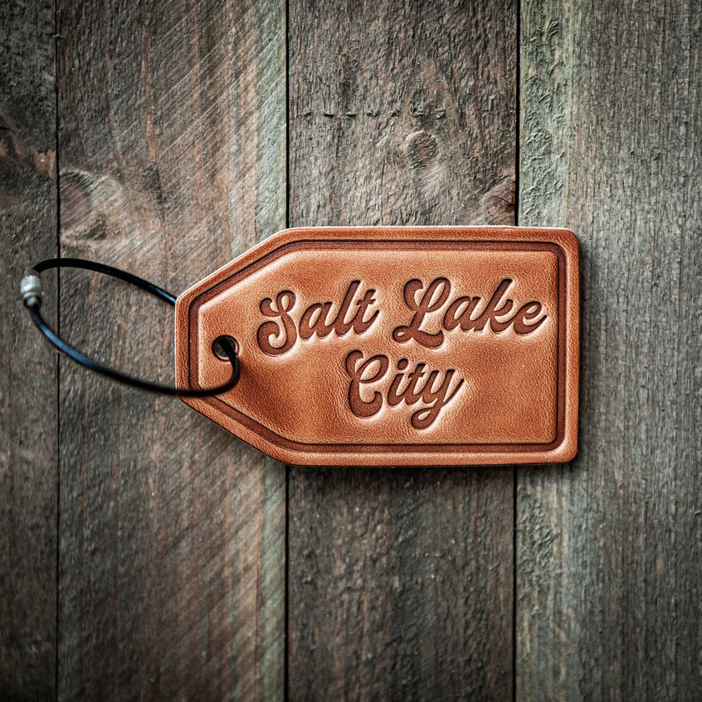 Salt Lake City Script Leather Luggage Tag