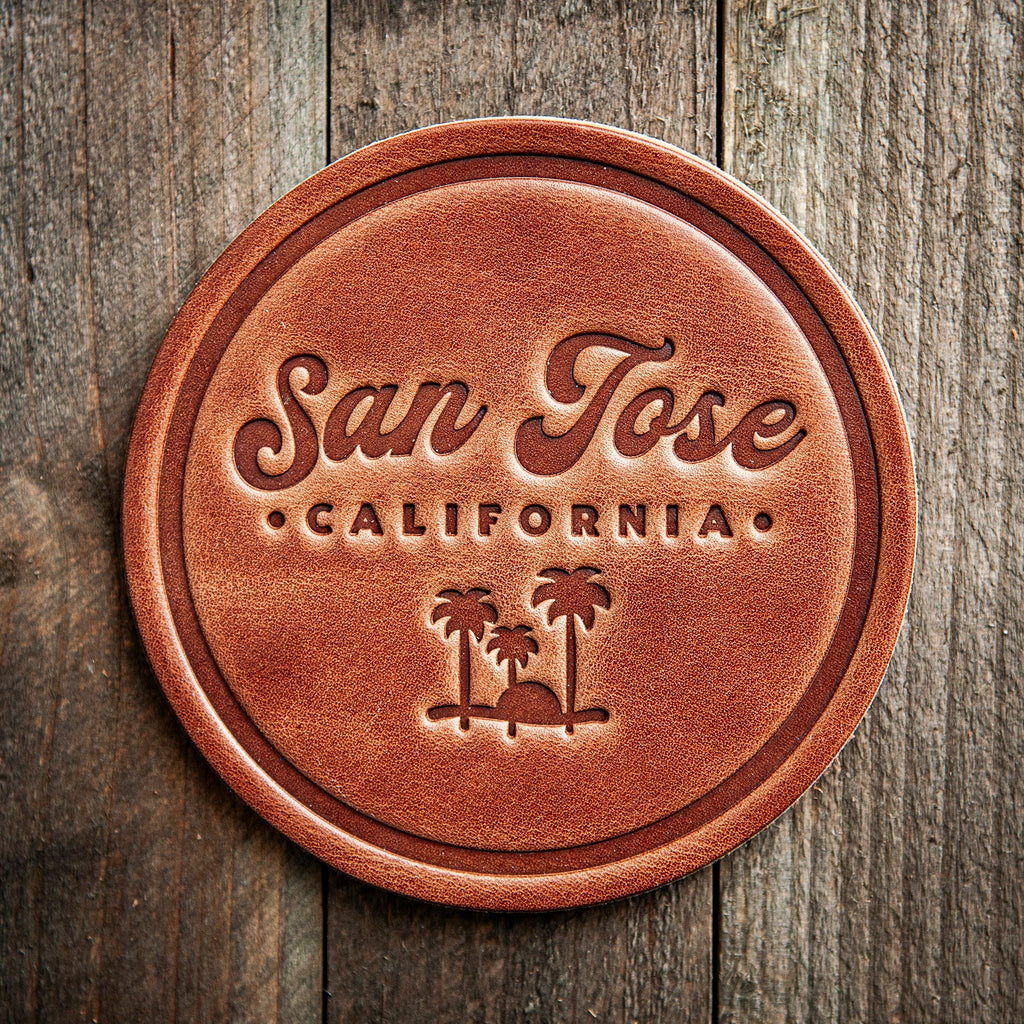 San Jose California Script Leather Coaster