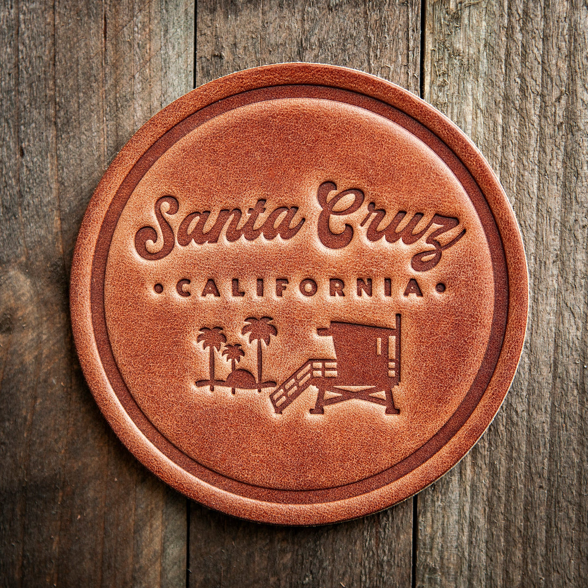 Santa Cruz California Script Leather Coaster