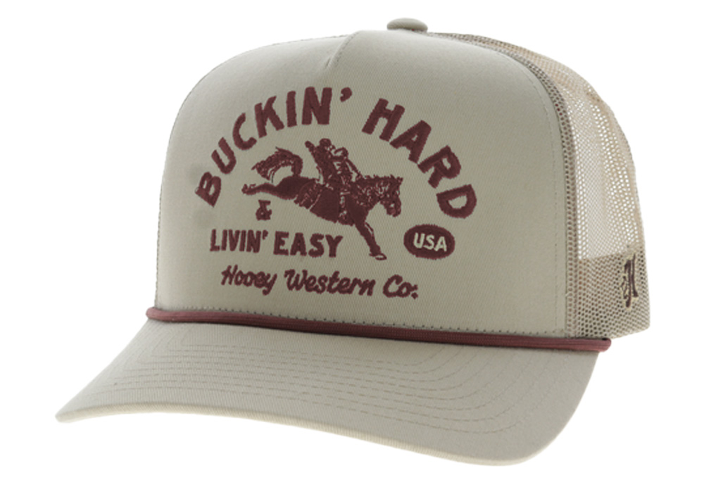 Buckin' Hard, Tan 5-Panel Trucker