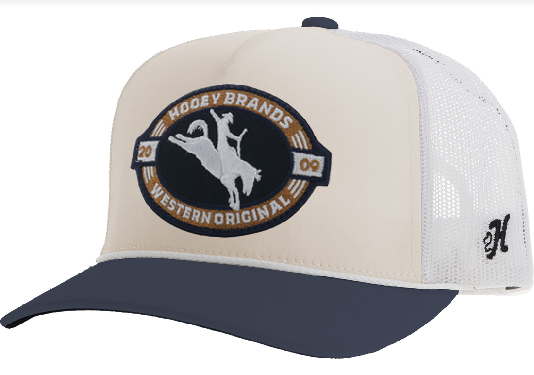 Pinch, White 5-Panel Trucker with Navy