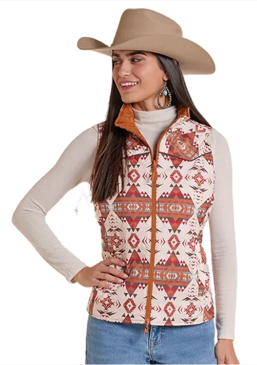 Panhandle Slim Rust Aztec Print Reversible Vest