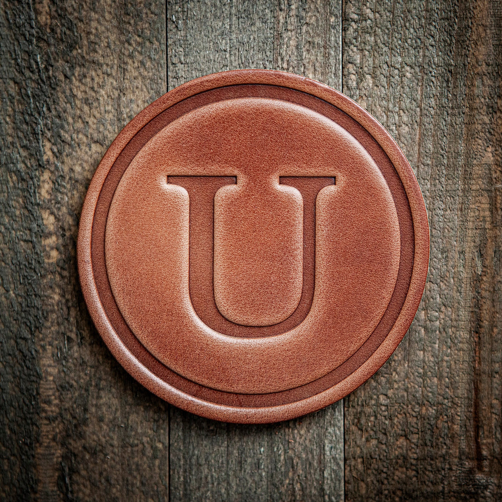 U Monogram Letter Leather Coaster