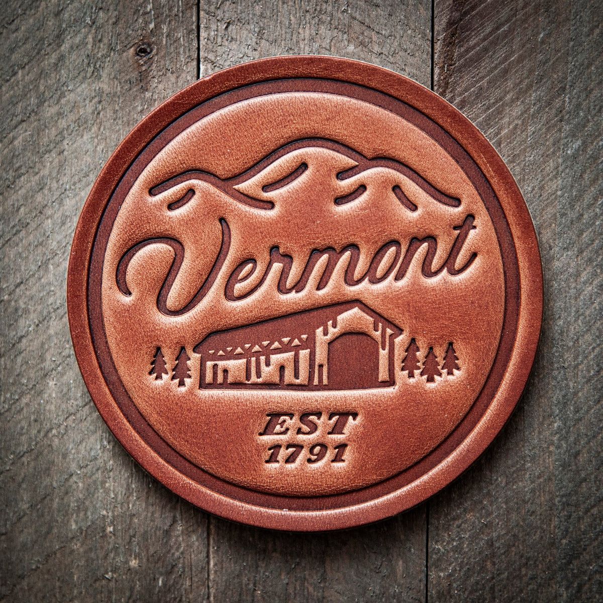 Vermont Covered Bridge Leather Coaster