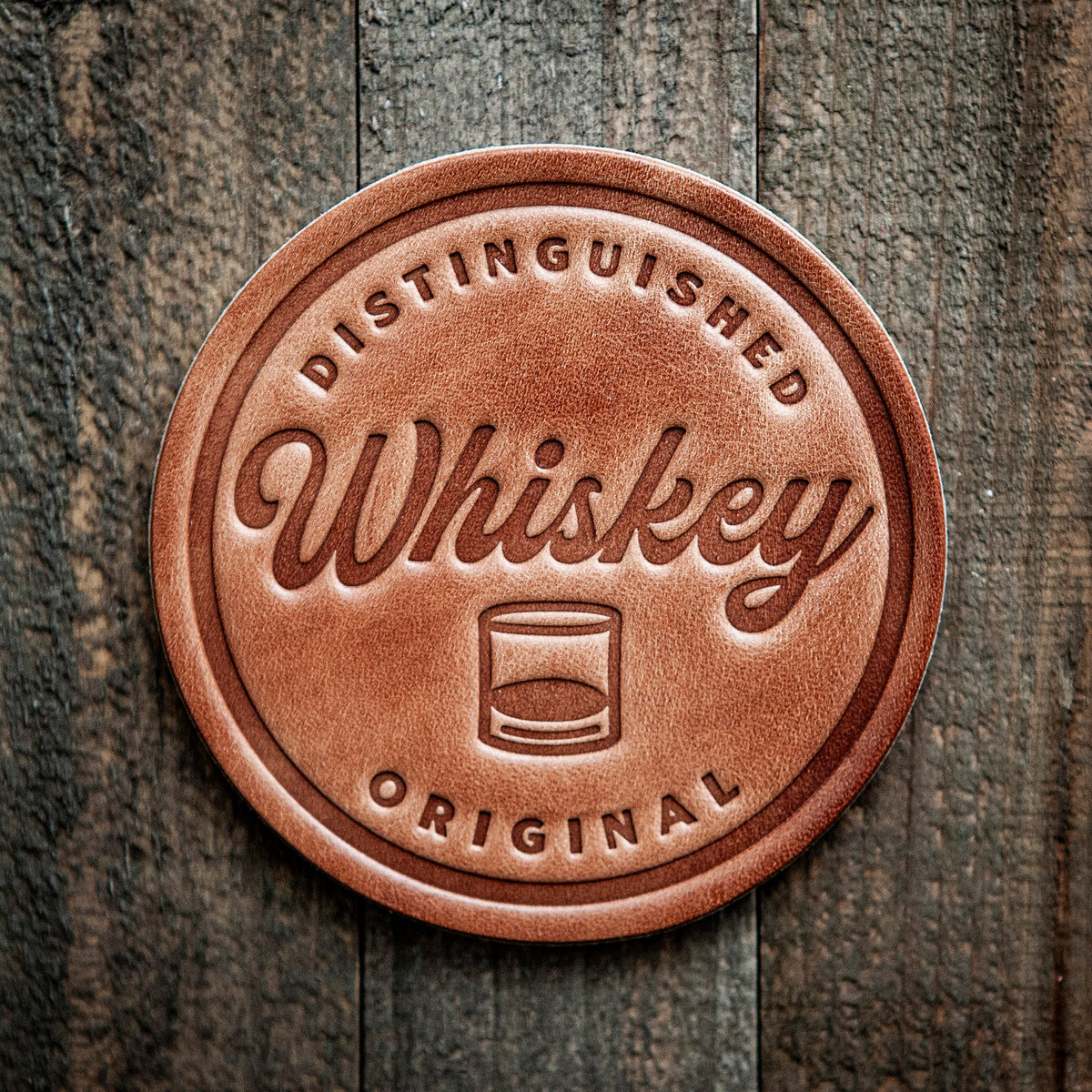 Whiskey Script Distinguished Original Leather Coaster