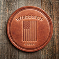 Wisconsin American Flag Leather Coaster