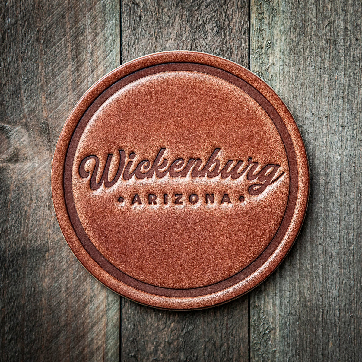 Wickenburg Arizona Script Leather Coaster