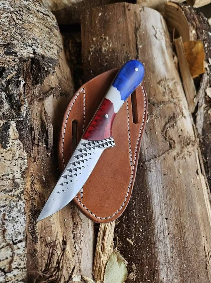Handcrafted Western Knife USA – 8" Rasp Tool Blade with Epoxy Resin Handle & Leather Sheath