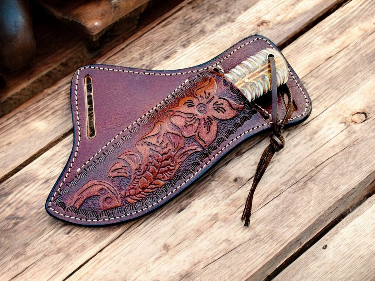 Best Ranch Cowboy Knife – 4" Rasp Steel Blade with Cross-draw Sheath