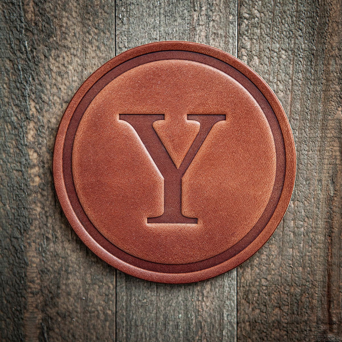 Y Monogram Letter Leather Coaster