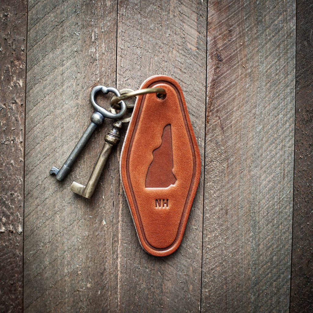 New Hampshire State Silhouette Leather Keychain Motel Style