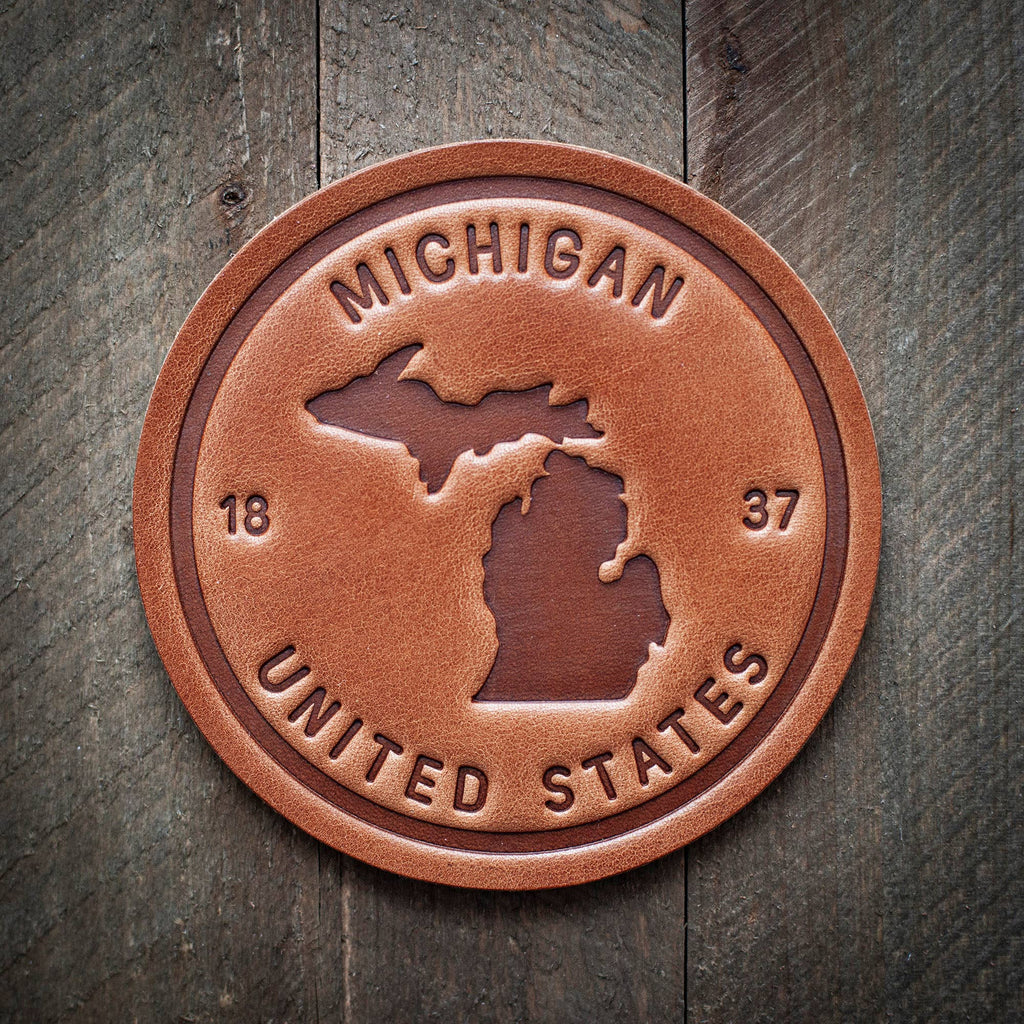 Michigan State Silhouette Leather Coaster