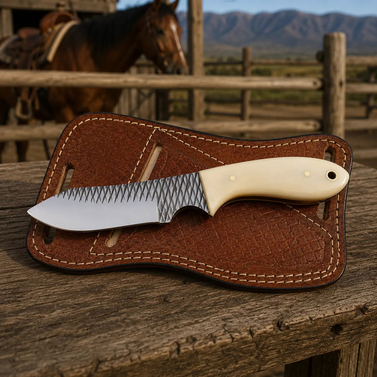 Boneforge Rasp Steel Bone Handle Skinner Knife – Leather Sheath