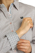 Pink Geometric Print Long Sleeve Button Down Western Shirt