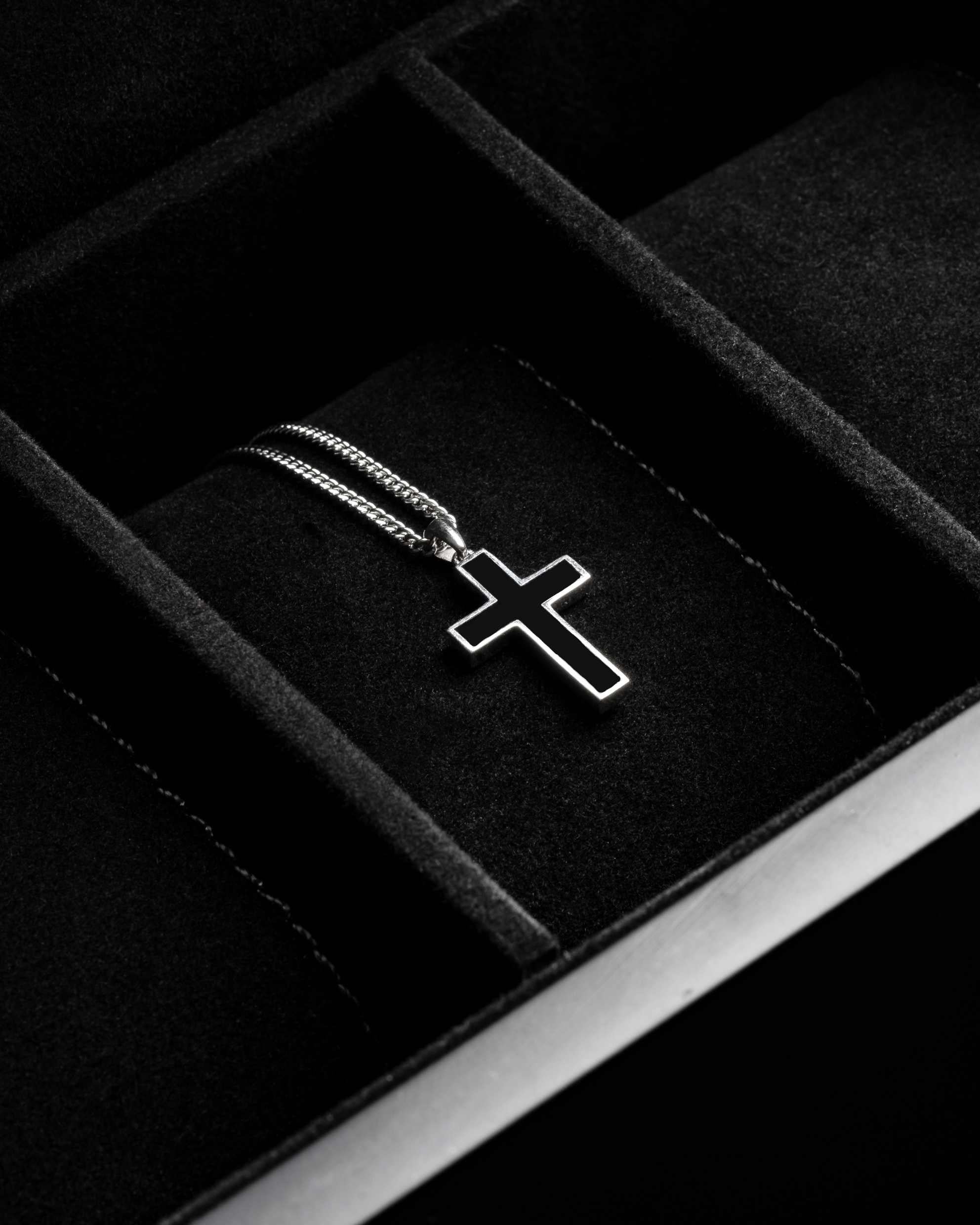 Stone Cross Pendant - Sterling Silver Set