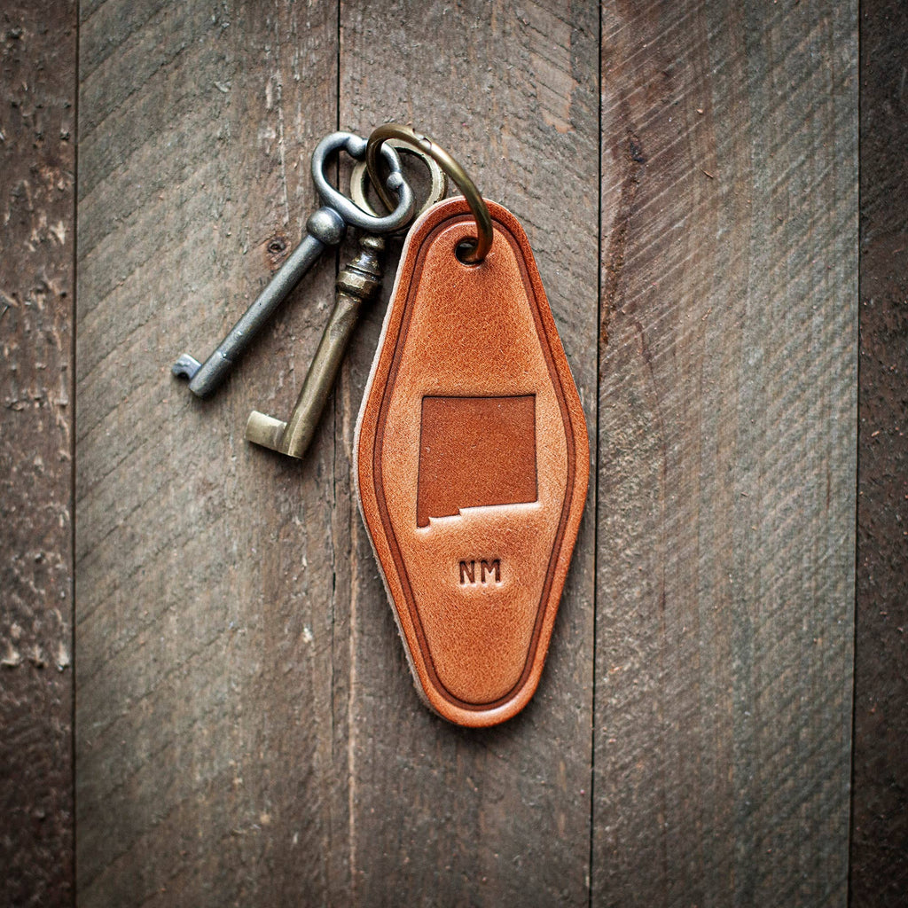New Mexico State Silhouette Leather Keychain Motel Style
