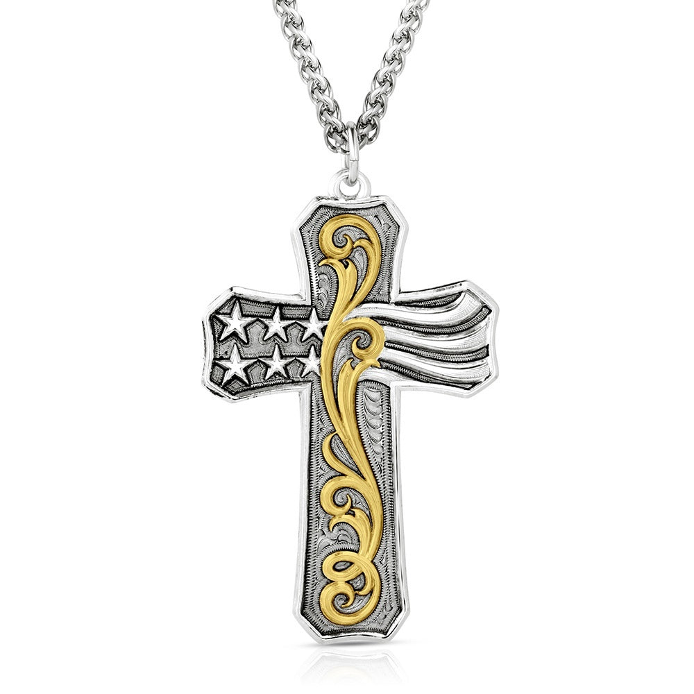 NC Flag Scroll Cross