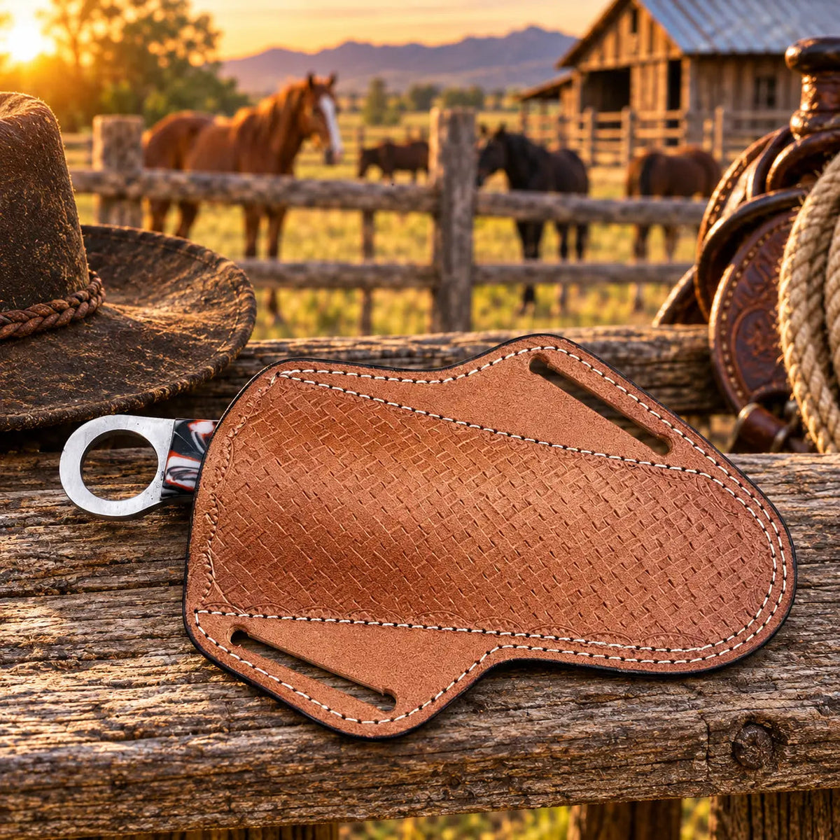 Emberhook Rasp Steel Hawkbill Knife – Resin Handle & Leather Sheath