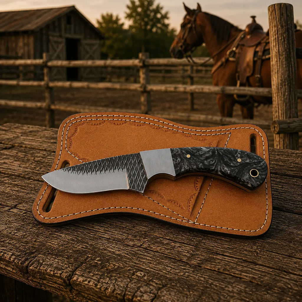 Flintmark Rasp Steel Skinner Knife – Resin Handle & Leather Sheath