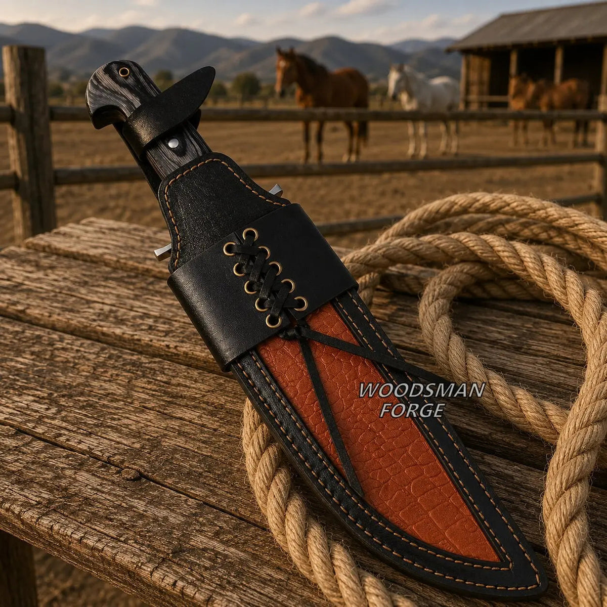 Frontierbane D2 Bowie Knife – 15" D2 Steel, Exotic Wood & Leather Sheath
