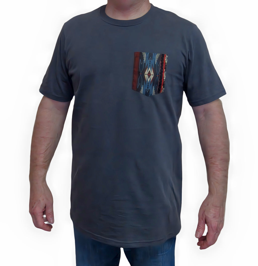 Flying R Ranchwear - Southwest Stripe Print - Gray Pocket T-shirt - Made in USA