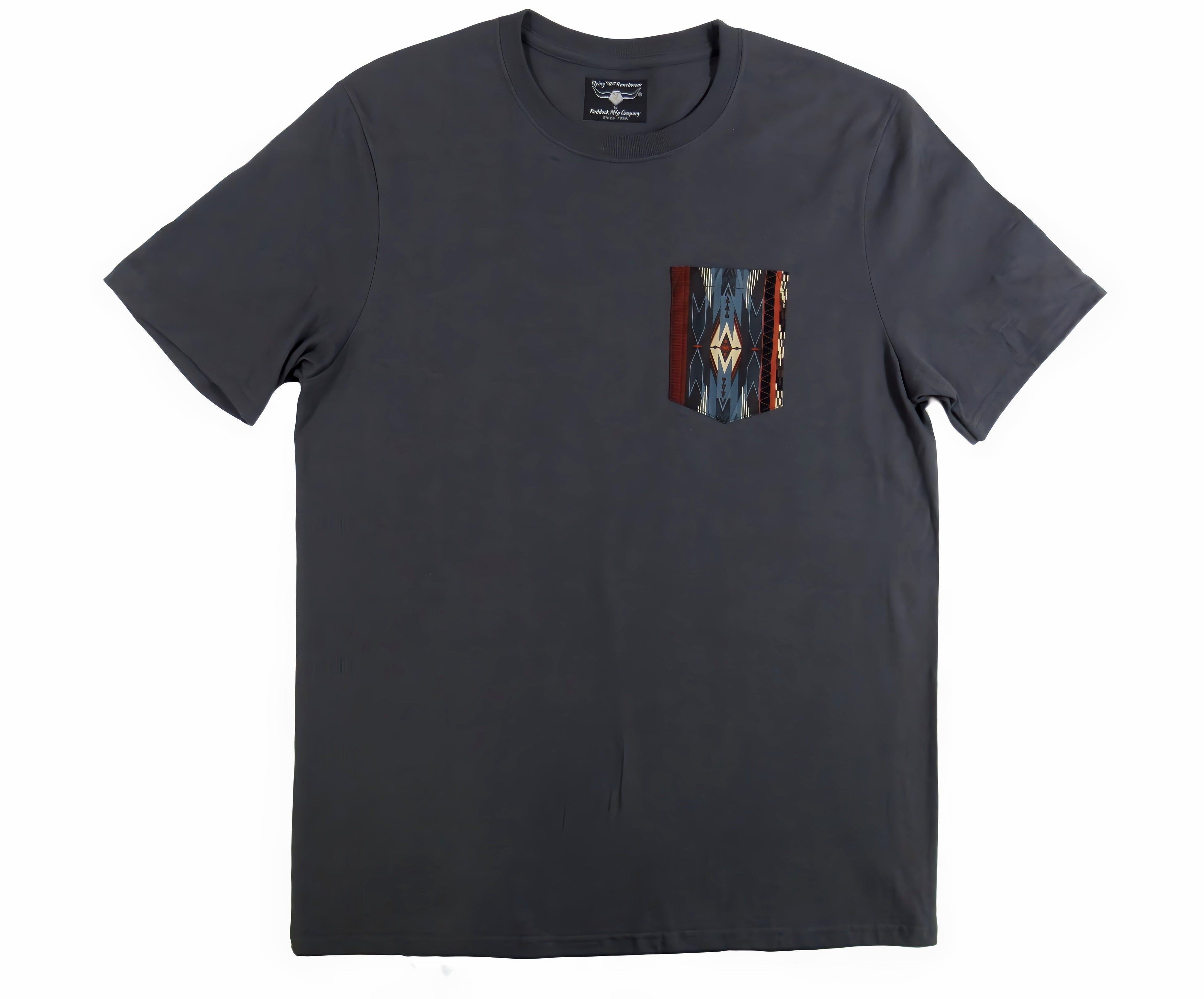Flying R Ranchwear - Southwest Stripe Print - Gray Pocket T-shirt - Made in USA