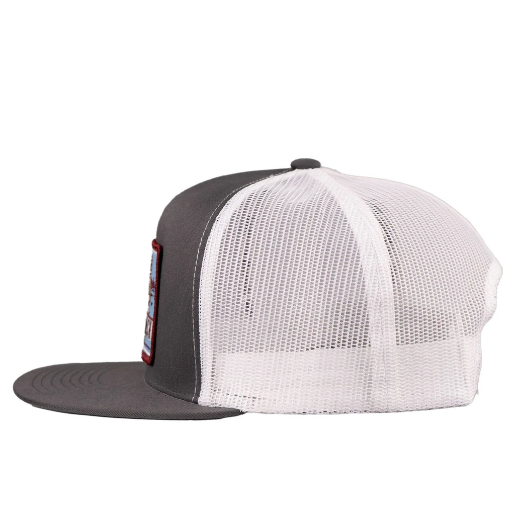 Lazy J Ranch Grey & White Blue Bull Trap  Trucker Hat