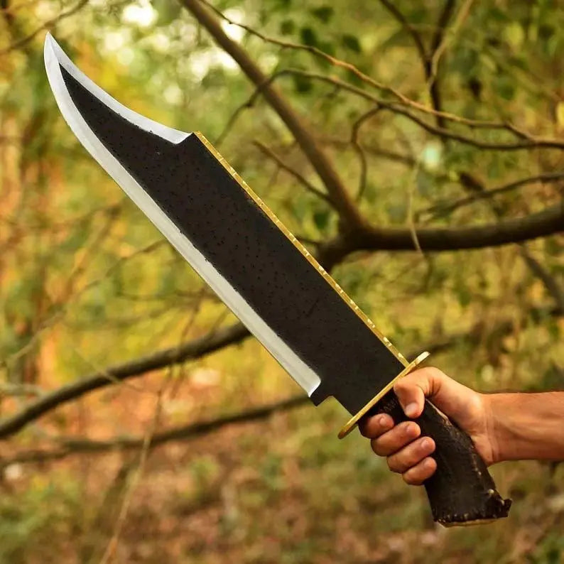 Handmade 1095 Carbon Steel Bowie Knife with Antler Handle & Leather Sheath