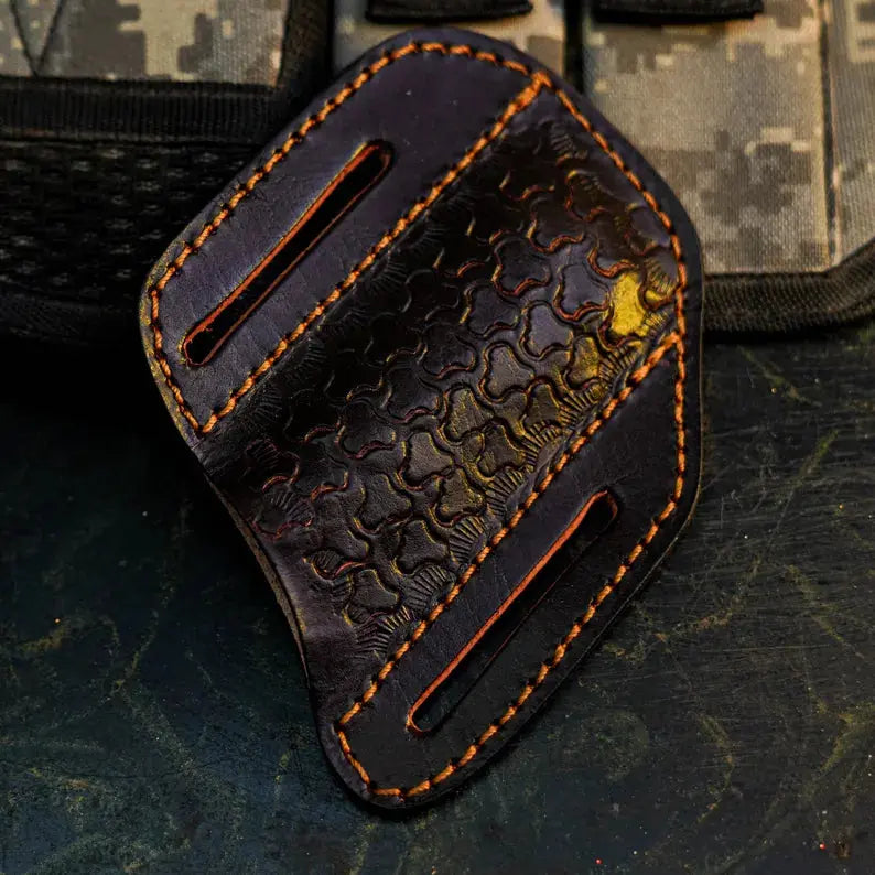 Damascus Folding Hunting Knife with Wenge & Camel Bone Handle