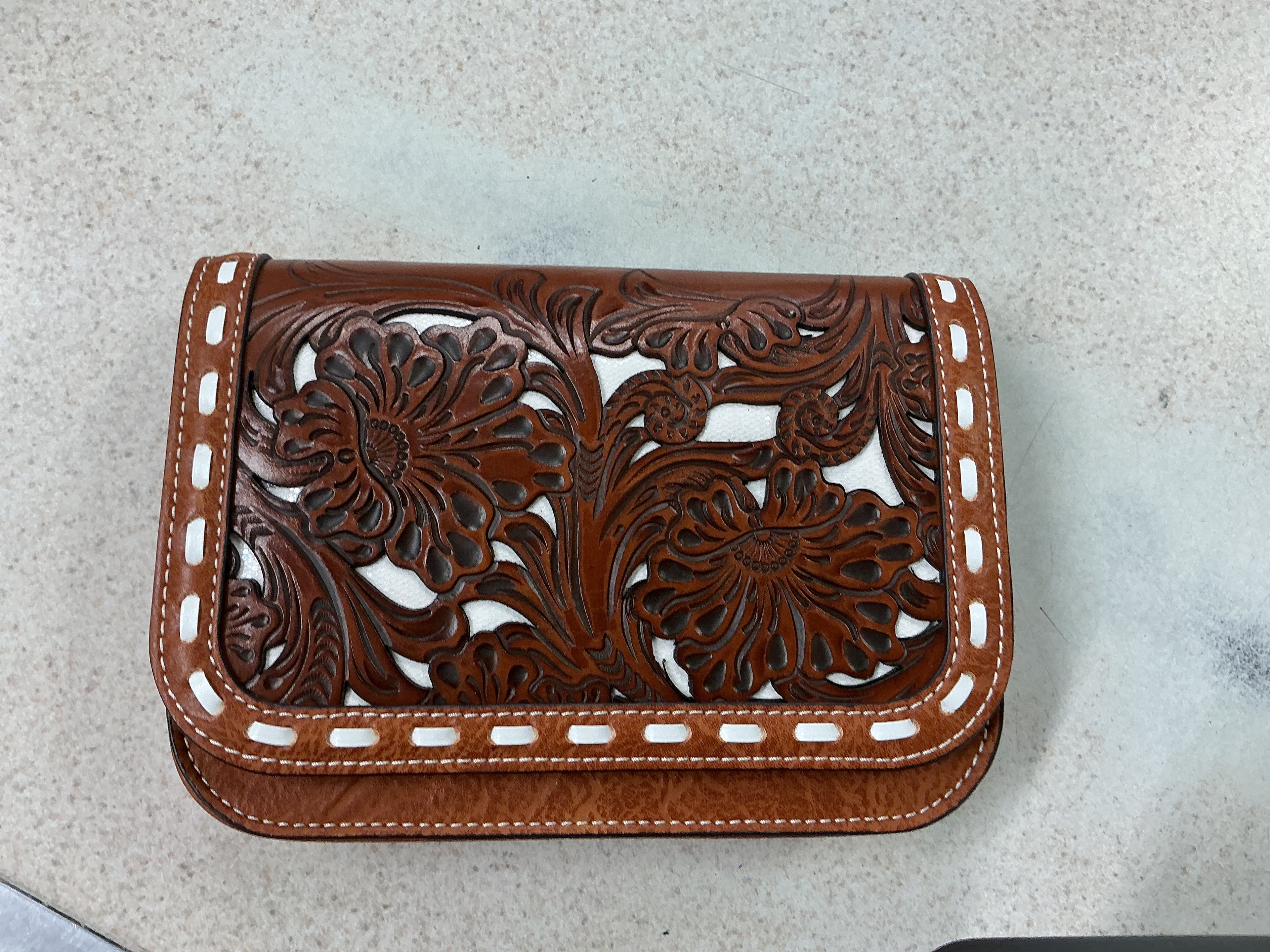 White Inlay Floral Purse