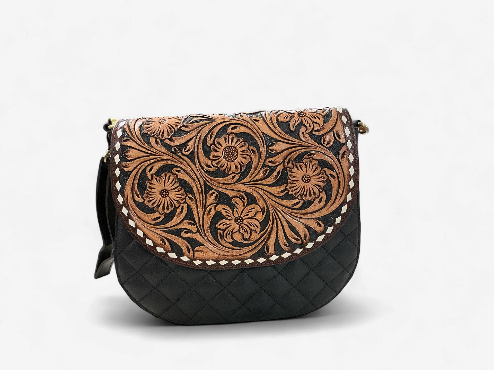 BLACK BROWN TOOLED PURSE