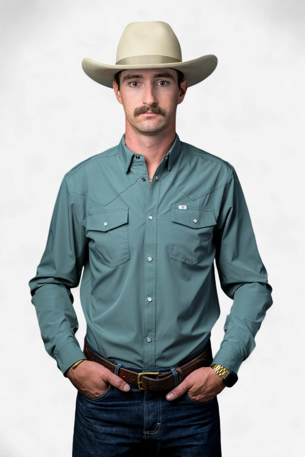 CORE - Men's Aqua Long Sleeve Pearl Snap Shirt