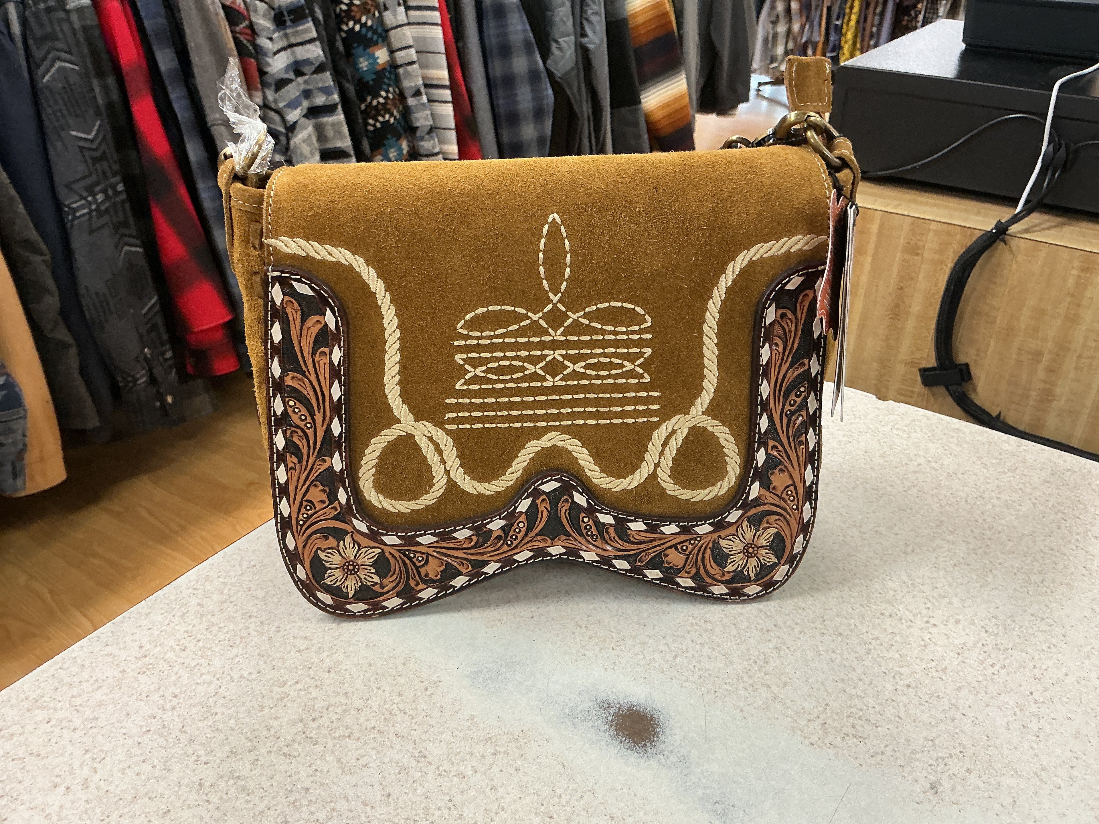 TOOLED FLAP LEATHER PURSE