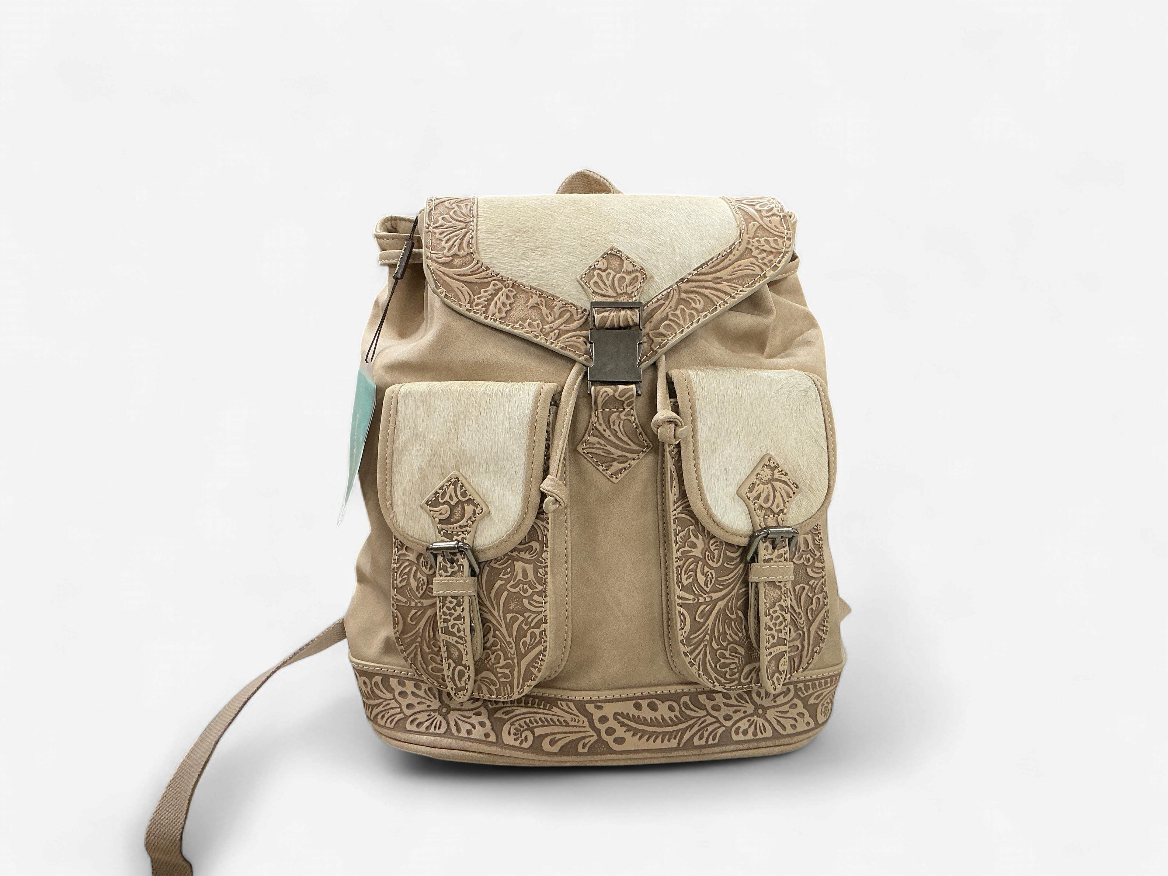 Cowhide Tooled Tan Backpack