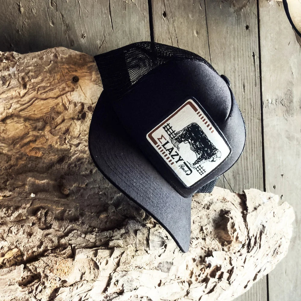 Lazy J Black Iron Hide Mid Profile Trucker Hat