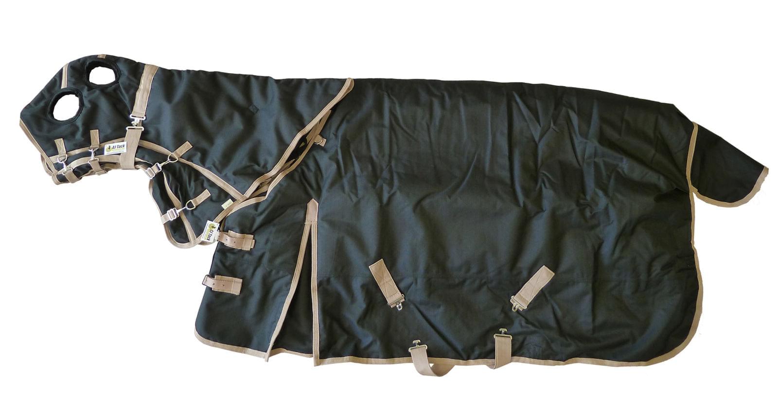 AJ Tack 1200D Waterproof Turnout Horse Blanket with Hood - Black
