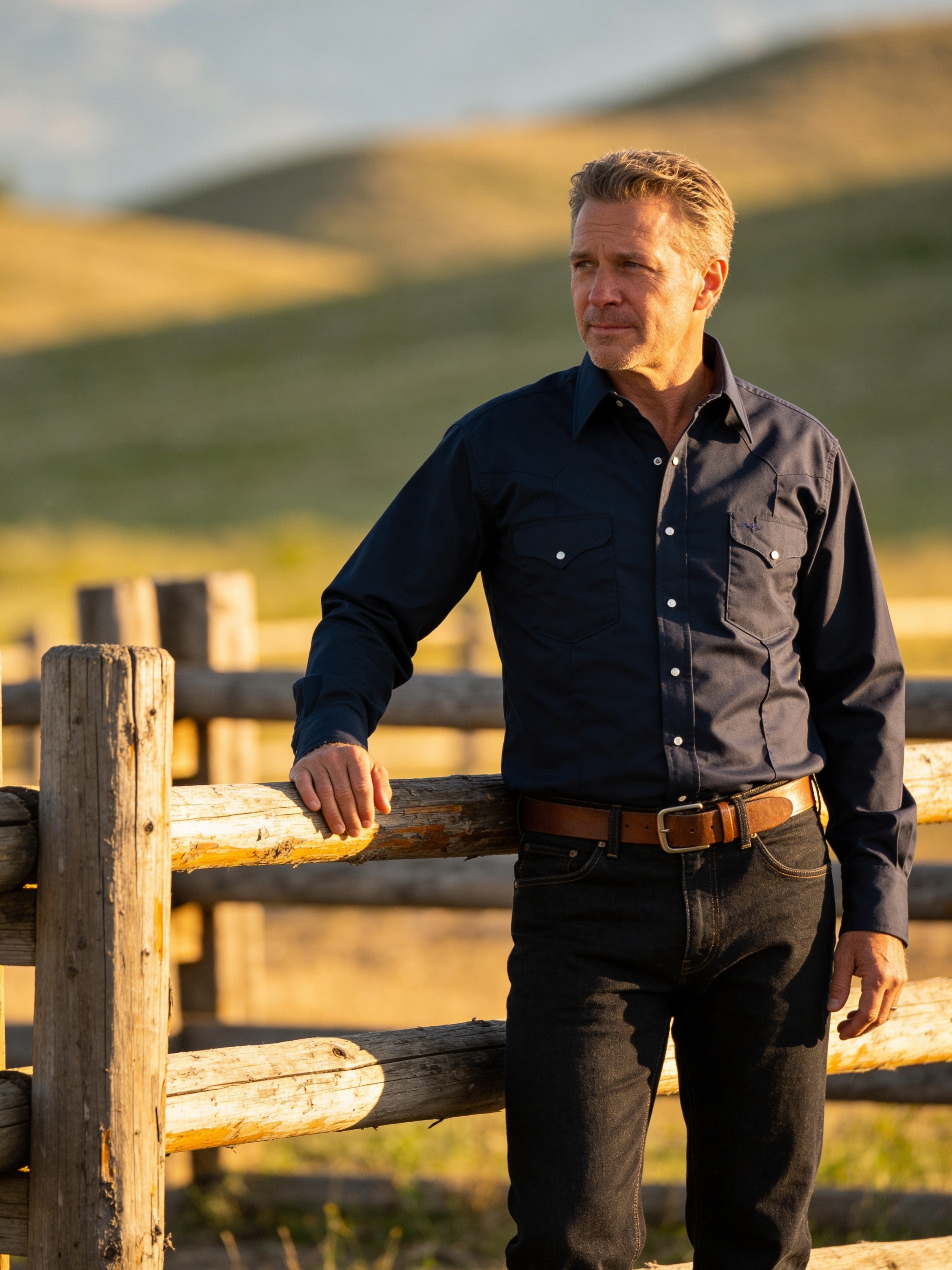 Rancher Crease - Navy Blue - Long Sleeve - Snaps