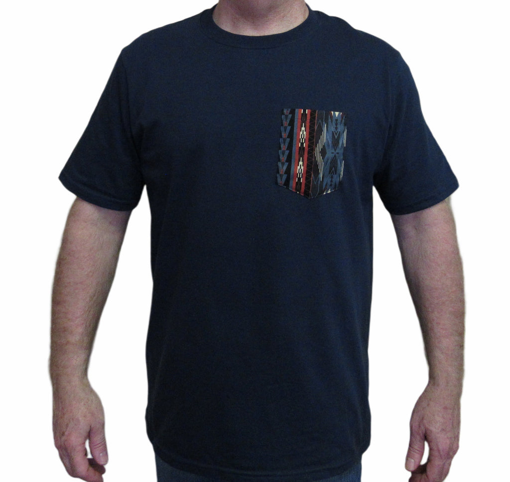 Flying R Ranchwear - Southwest Stripe Print - Navy Pocket T-shirt - Made in USA