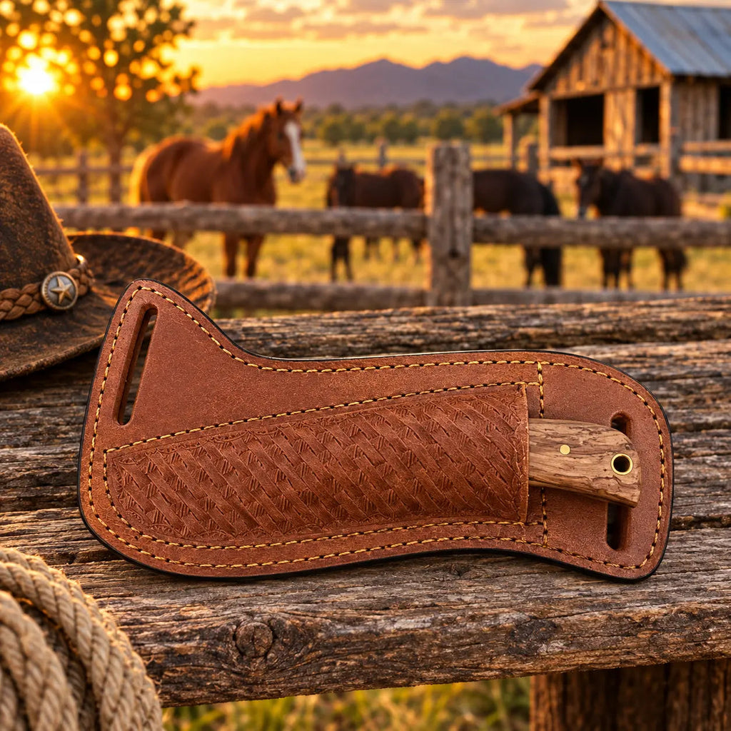 Oakridge Rasp Steel Skinner Knife – Wood Handle & Leather Sheath