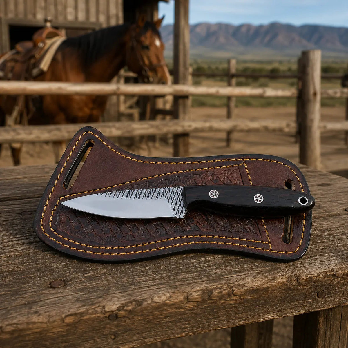 Raspwood Rasp Steel Cowboy Skinner Knife – Wenge Wood & Leather Sheath