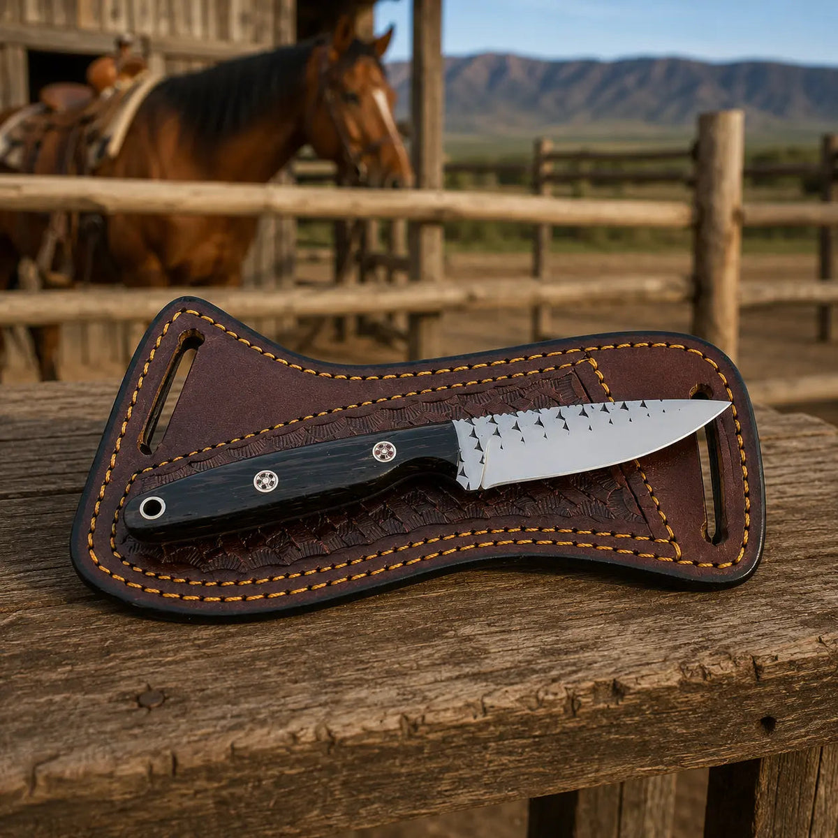 Raspwood Rasp Steel Cowboy Skinner Knife – Wenge Wood & Leather Sheath