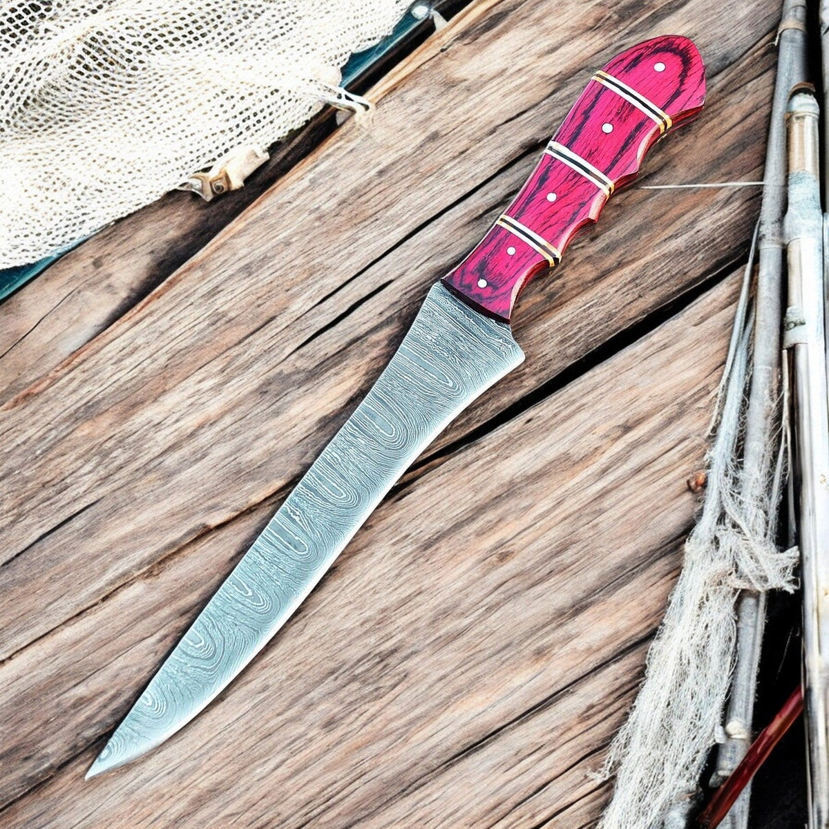 Handmade Damascus Fillet Knife – 12" with Exotic Wood Handle